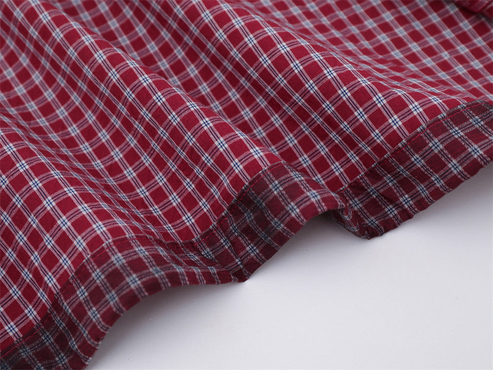 Men's Short Sleeve Shirt – Plaid Tie-Dye Washed Check with Drawstring Hem