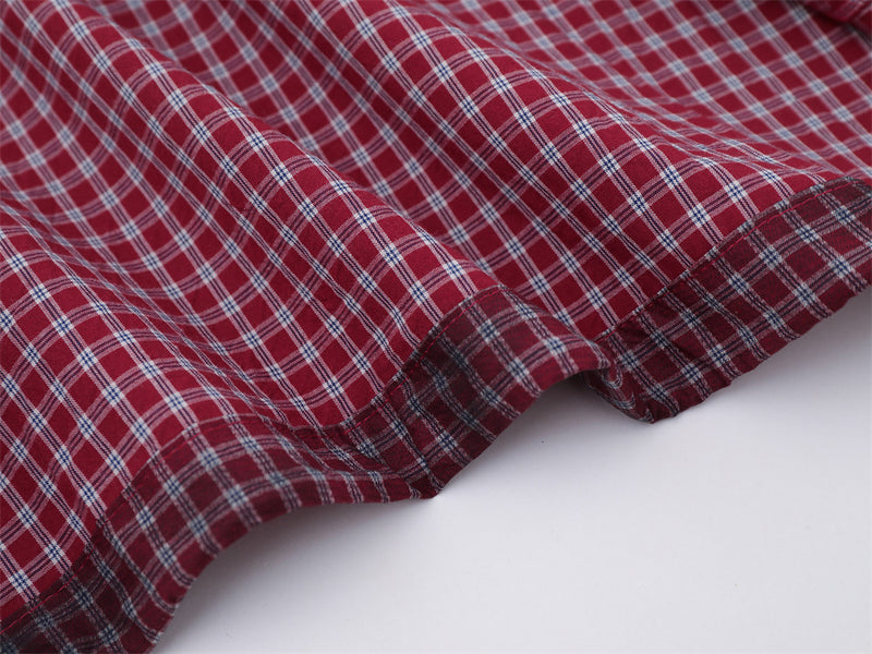 Men's Short Sleeve Shirt – Plaid Tie-Dye Washed Check with Drawstring Hem