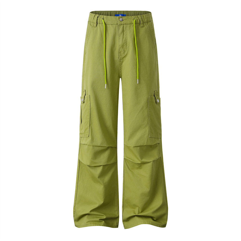 Men's Baggy Cargo Pants – Wide Leg Drawstring Parachute Trousers with