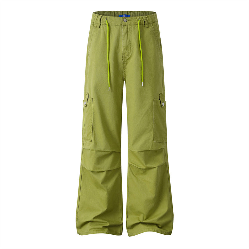Men's Baggy Cargo Pants – Wide Leg Drawstring Parachute Trousers with