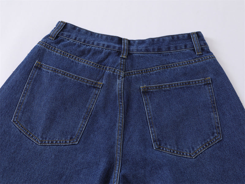Wide-Leg Denim Shorts with Allover Rhinestone Detail – Men's Cropped Jean Shorts