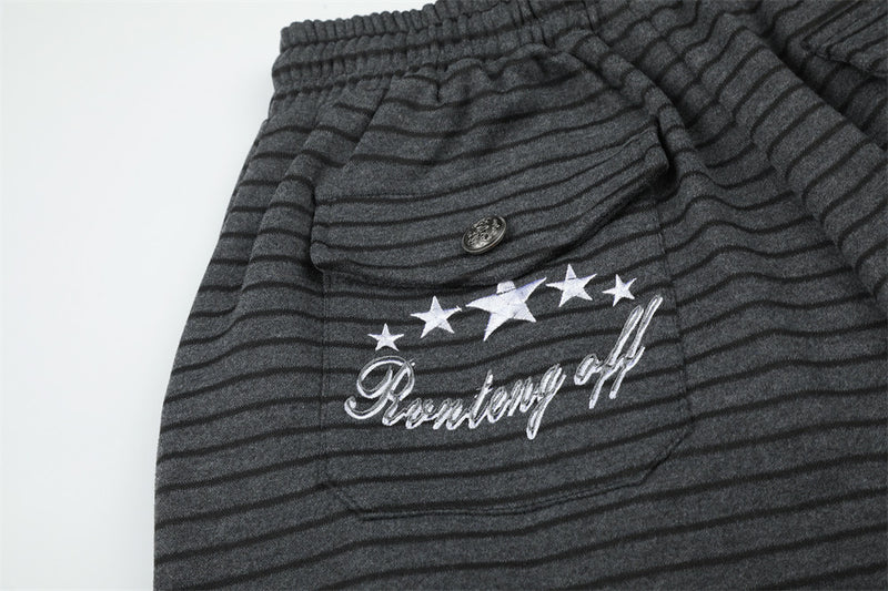 Pantalón de Pierna Ancha a Rayas para Hombre con Cintura de Cordón y Botones Cruzados