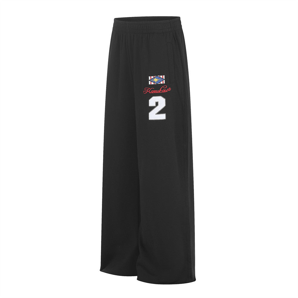 Wide-Leg Sweatpants with Embroidered Number Graphic