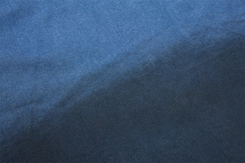 Denim Short-Sleeve Shirt – Punk Varsity Graphic Embroidery, Gradient Wash