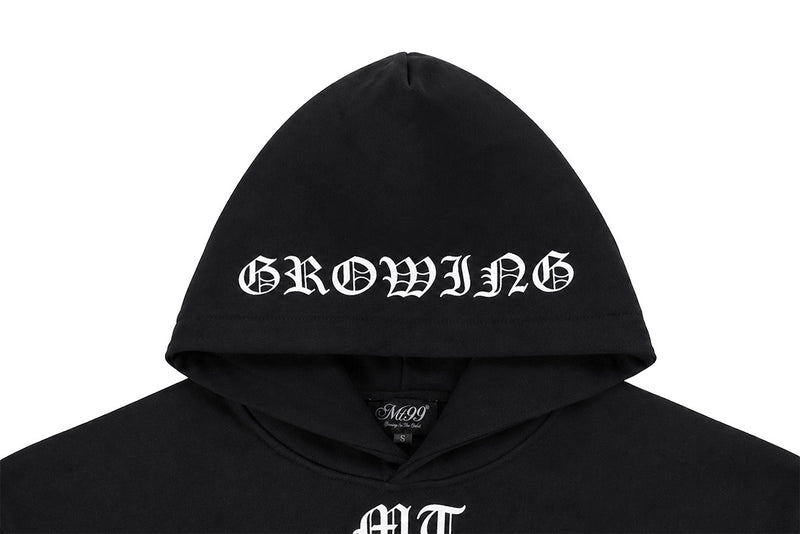 Oversized Black Hoodie with Old English 99 & Growing Mo Graphic Print