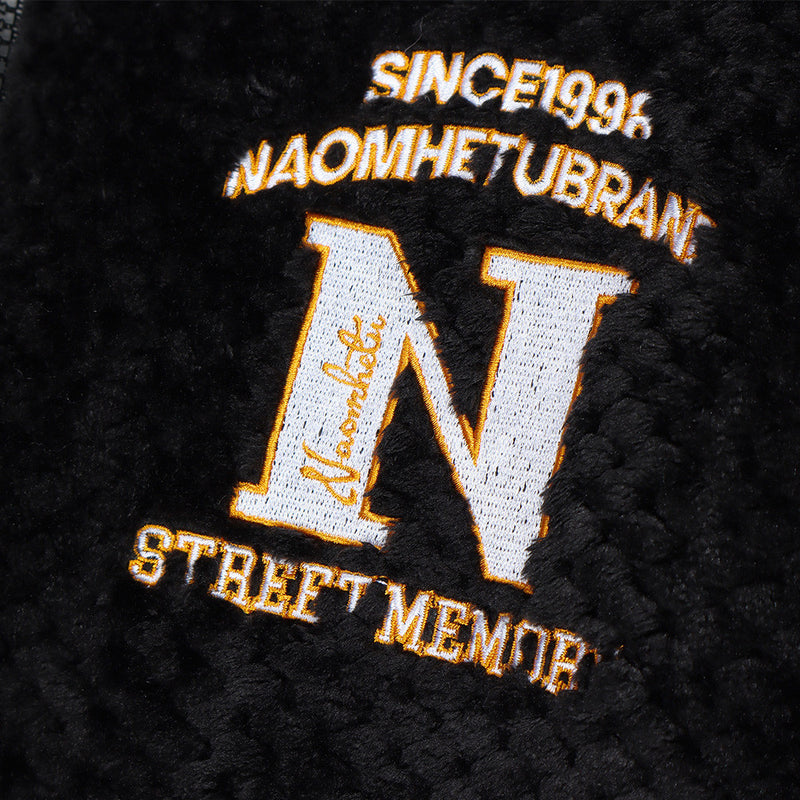 Sudadera con Capucha de Felpa Sherpa con Cremallera – Bordado de Letras Extragrande y Bajo con Cordón