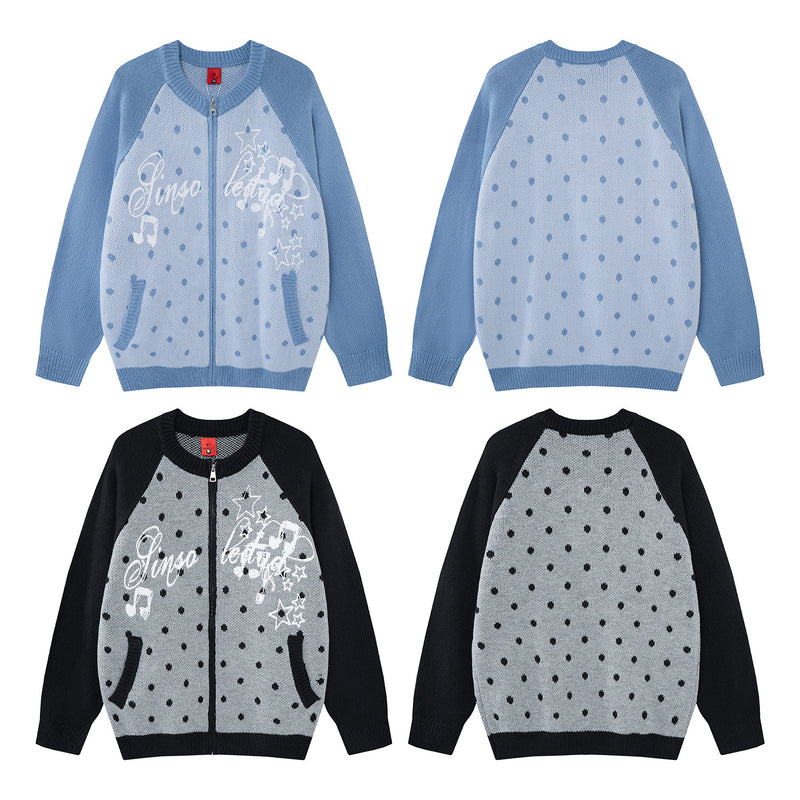 Cardigan en maille zippé à pois avec motif étoile et notes de musique