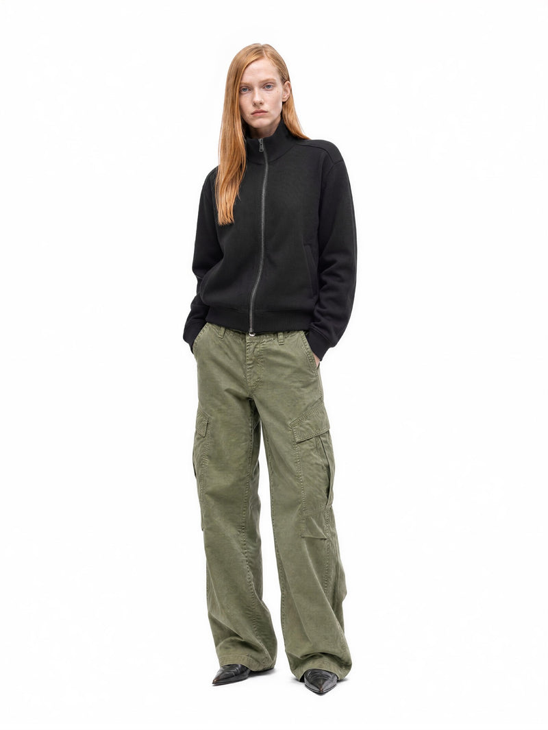 Veste homme côtelée zippée à col montant – Style sportswear vintage délavé