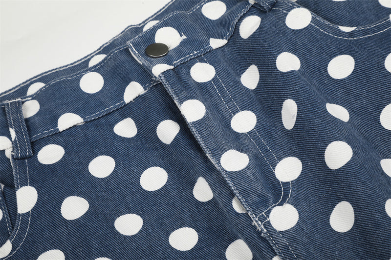 Polka Dot Wide-Leg Pants – Men's Curved Hem Baggy Trousers