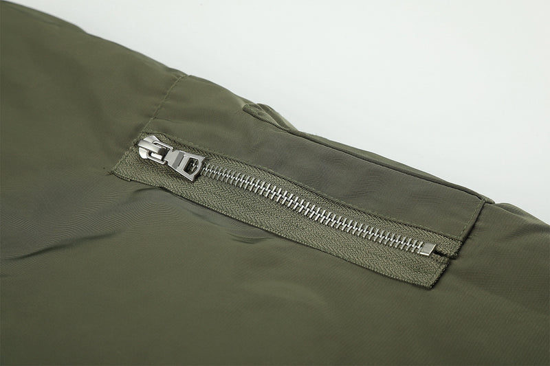 Fur-Trim Hood Bomber Jacket – Padded Winter Flight Coat with Double-Breasted