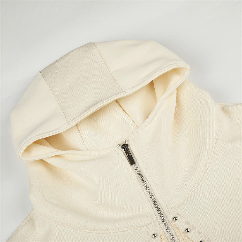 Men's Zip-Up Hoodie with Patchwork Star Stud Detail