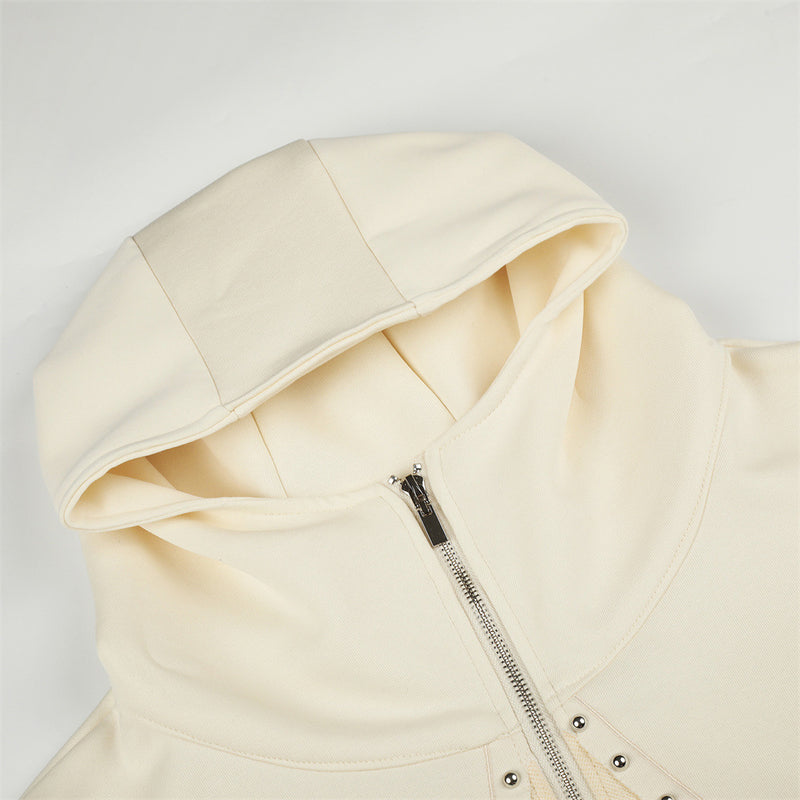 Men's Zip-Up Hoodie with Patchwork Star Stud Detail