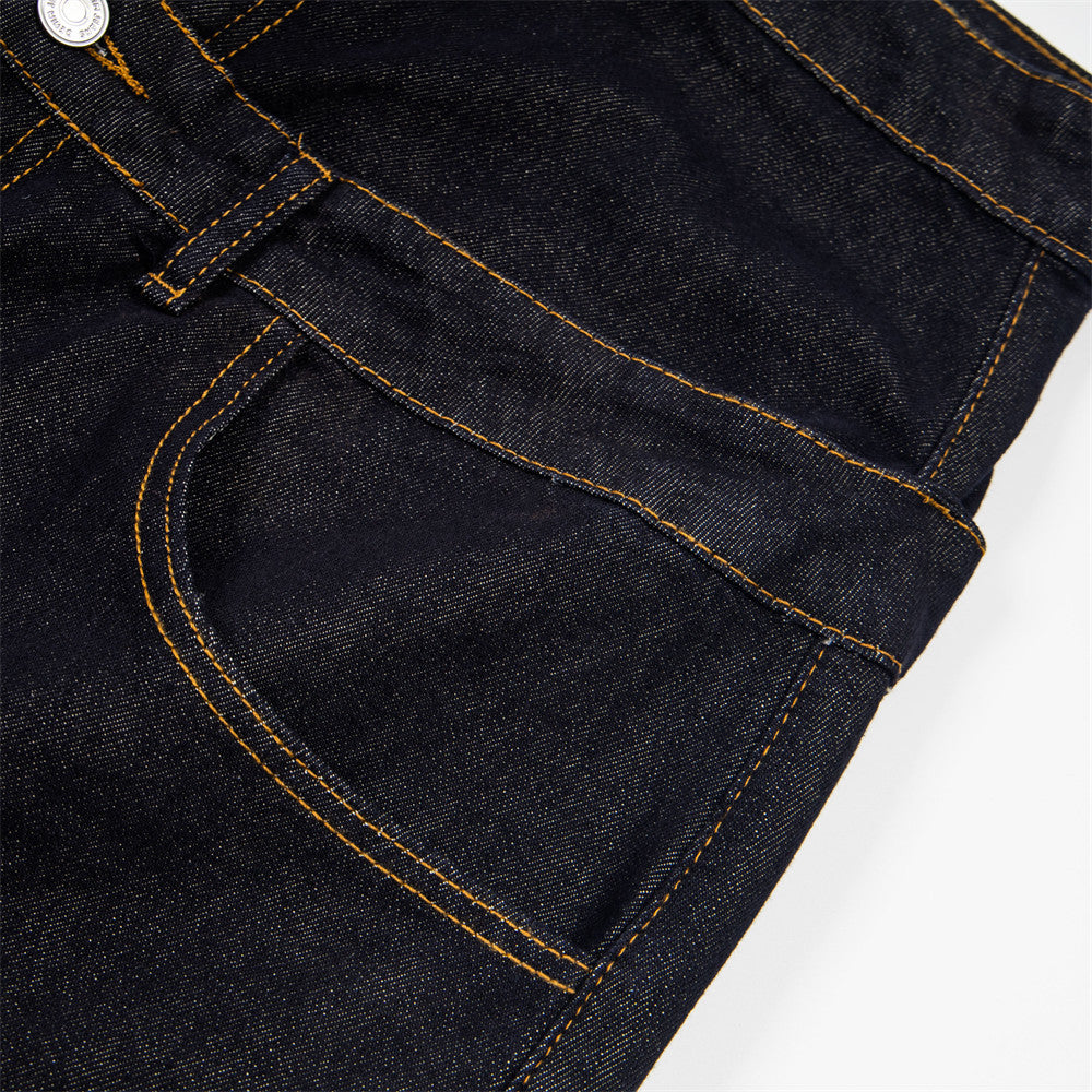High-Waist Wide-Leg Jeans with Star Embroidery – Double Waistband Baggy Fit