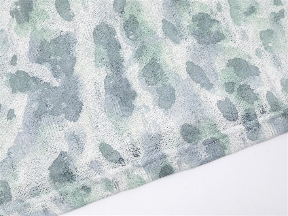 Camiseta gráfica de manga larga con estampado de leopardo – Animal print tie-dye con letras