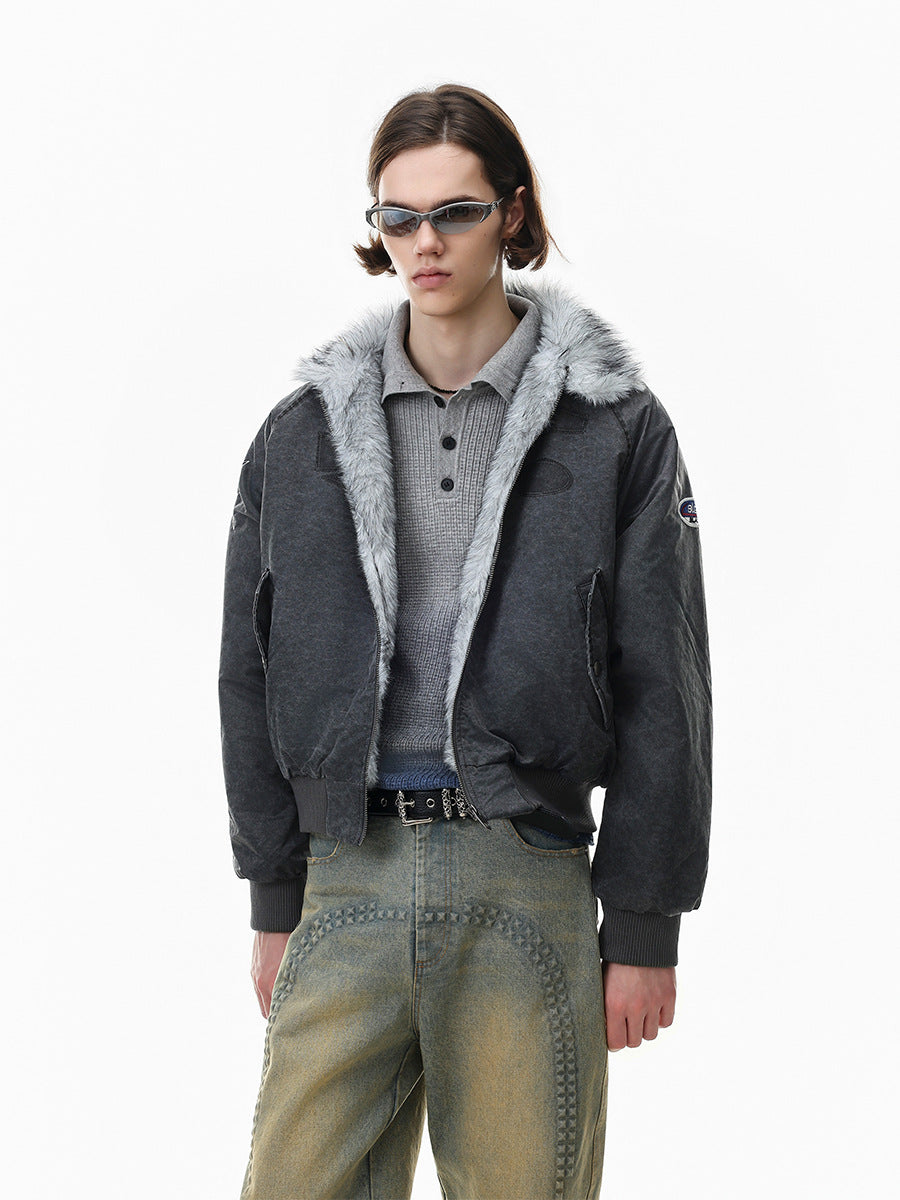 Men's Padded Bomber Jacket with Faux Fur Collar – Oversized Flight Jacket