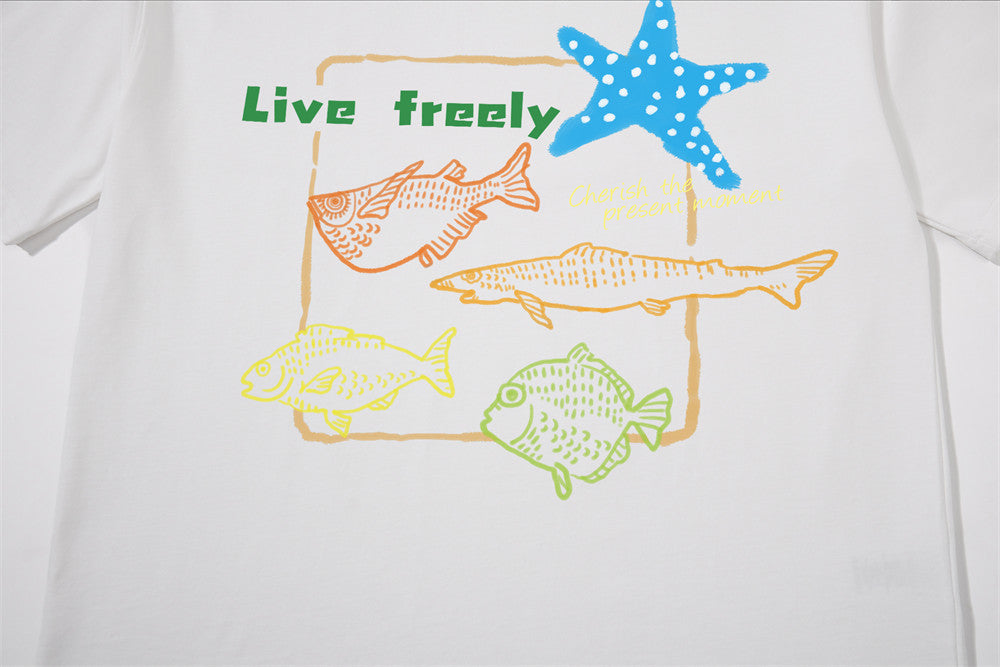 Ocean Fish Graphic Tee – Men's Oversized Crew Neck Short Sleeve T-Shirt