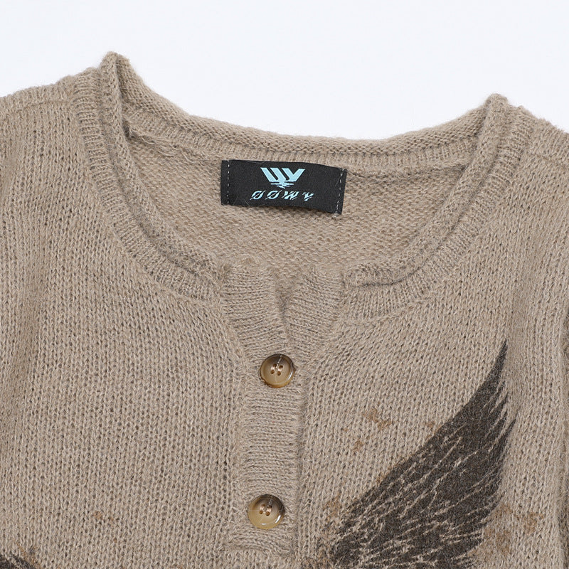 Eagle Cross Graphic Knit Sweater – Vintage American Henley Pullover