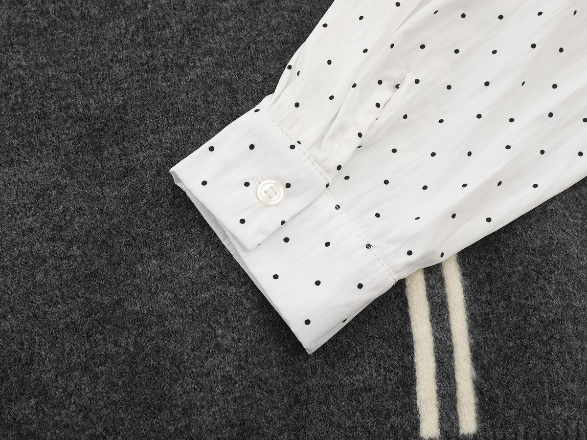 Sweater Faux Two-Piece Knit Vest with Polka Dot Shirt Collar & Bunny Embroidery