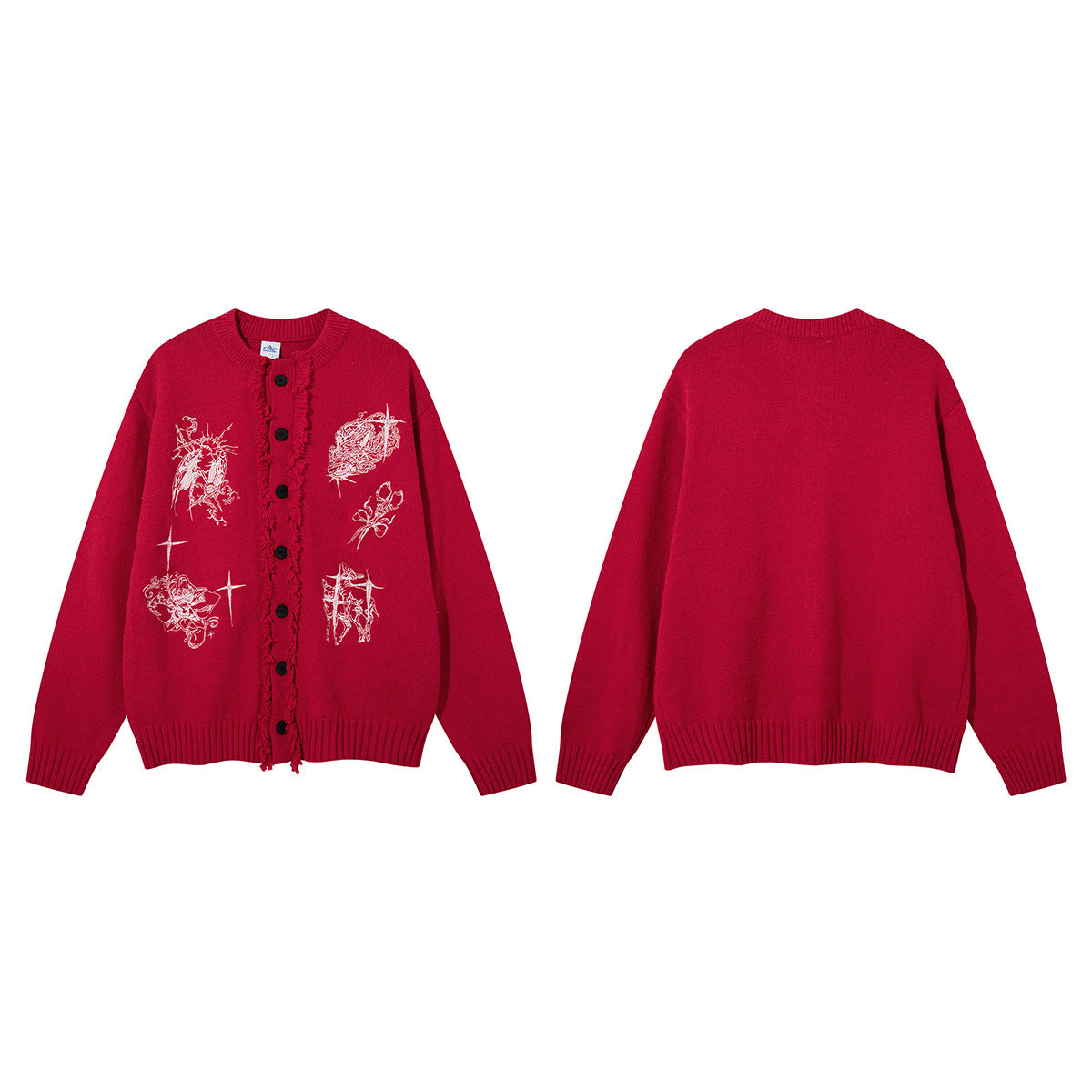 Gothic Embroidered Fringe Knit Cardigan Sweater – Oversized Button-Up