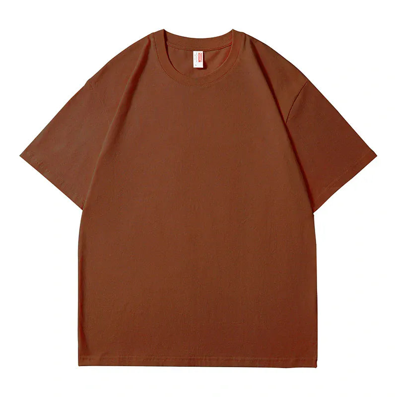 The Custom Anime Character Chocolate Brown T-Shirt is a 100% cotton, 230GSM short-sleeve crew neck tee shown laid flat against a white background.