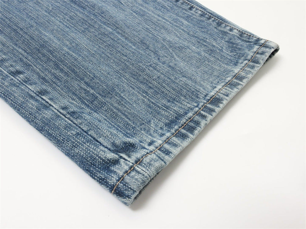 Light Blue Baggy Jeans Men – Vintage Wash Wide-Leg Denim with Punk Embroidery