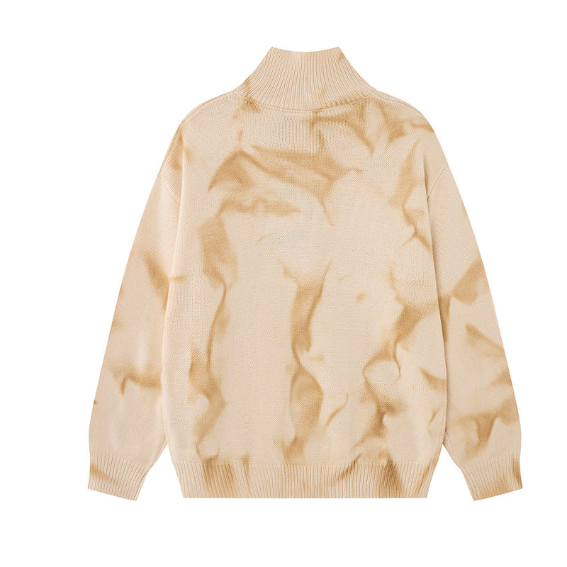 Pull col roulé en maille tie-dye gothique – Croix épineuse, boutons diagonaux