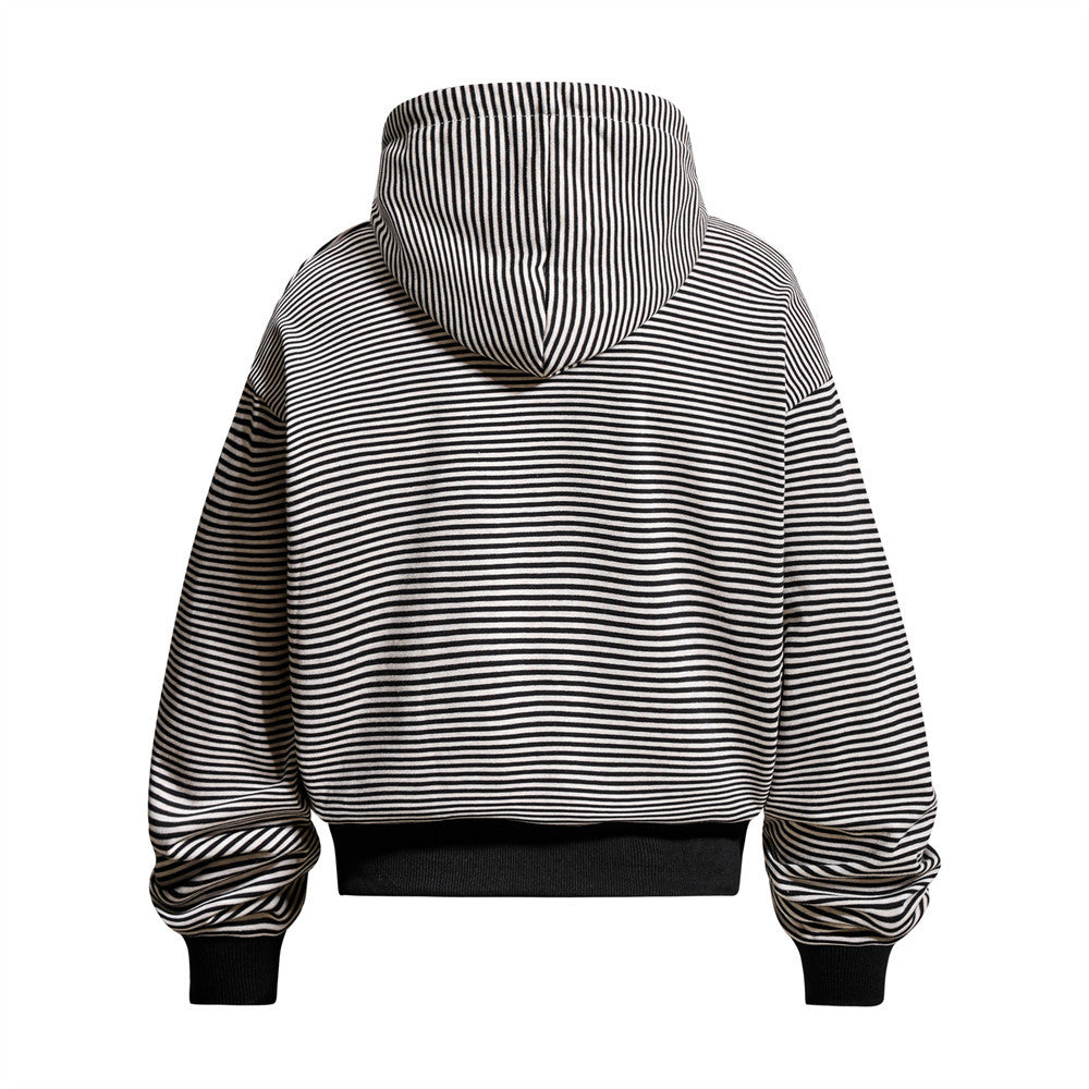 Sudadera de rayas con cremallera - Sudadera bomber corta oversize bordada para hombre