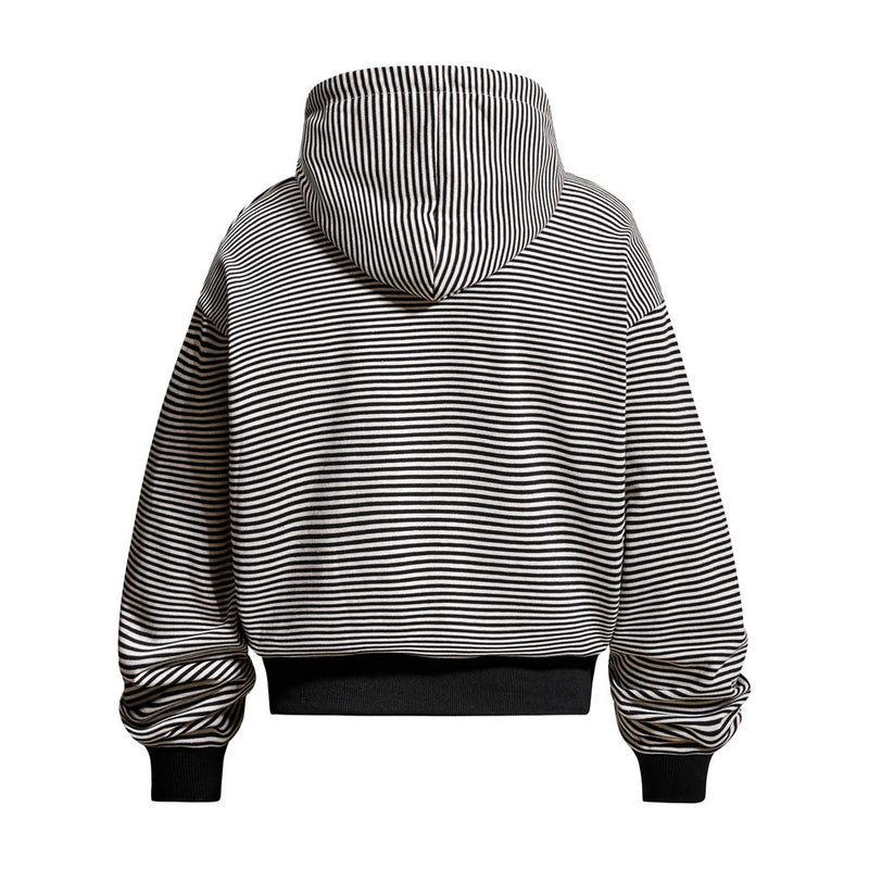 Sudadera de rayas con cremallera - Sudadera bomber corta oversize bordada para hombre