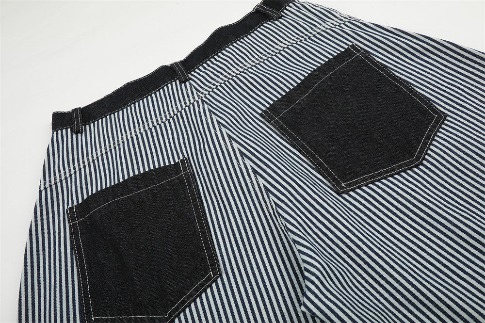 Striped Wide-Leg Barrel Jeans with Contrast Denim Pockets