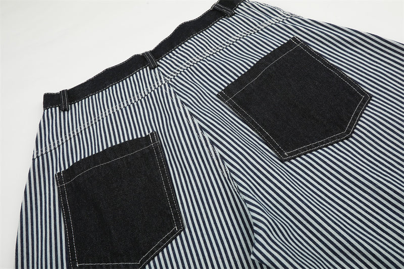 Striped Wide-Leg Barrel Jeans with Contrast Denim Pockets
