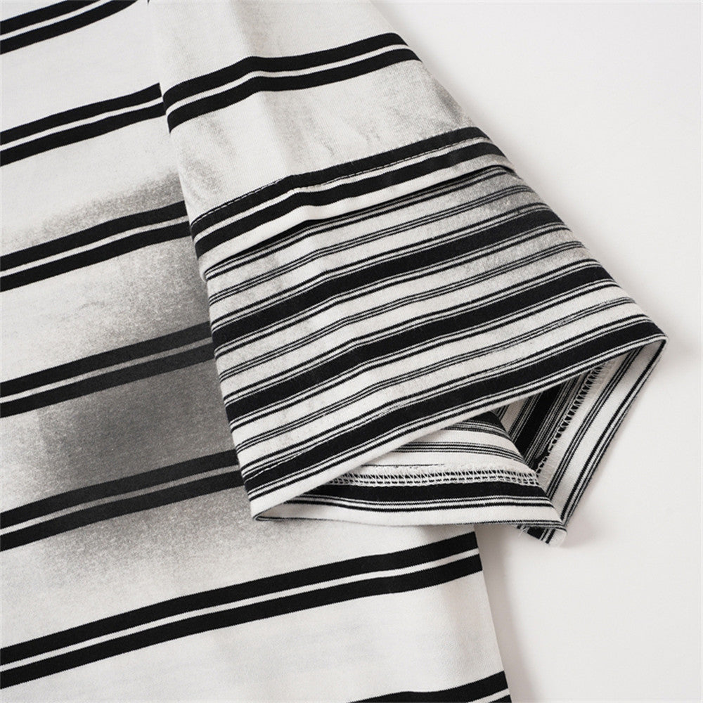 Oversized Striped Polo Shirt – Half-Zip Collar Short Sleeve Tee