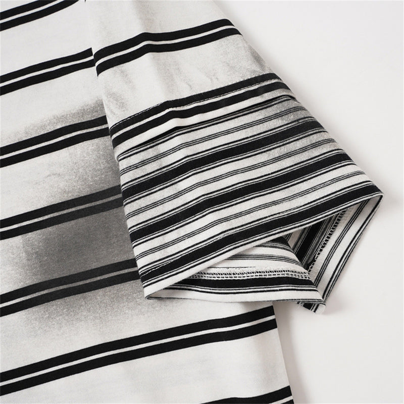 Oversized Striped Polo Shirt – Half-Zip Collar Short Sleeve Tee