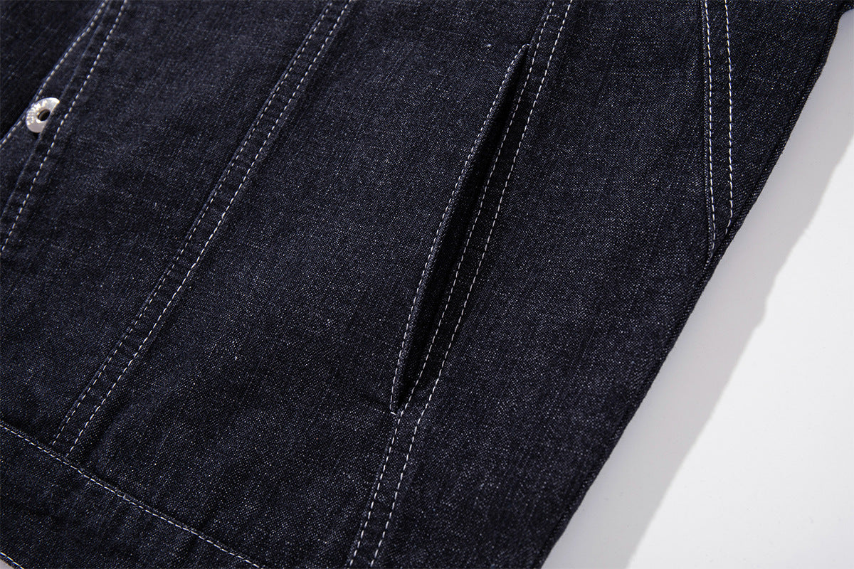 Ensemble veste et pantalon en jean – Veste boxy en denim indigo foncé asymétrique