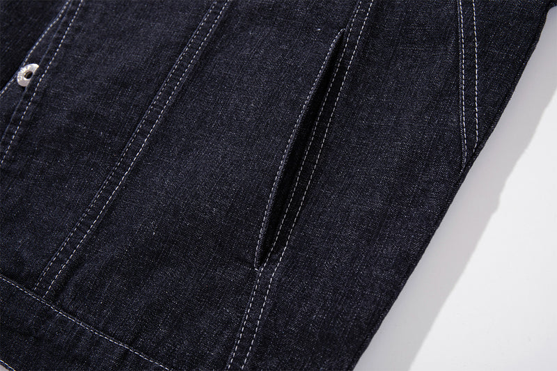 Ensemble veste et pantalon en jean – Veste boxy en denim indigo foncé asymétrique