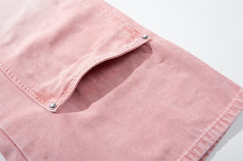Wide-Leg Carpenter Jeans – Patchwork Studded Pink Washed Denim