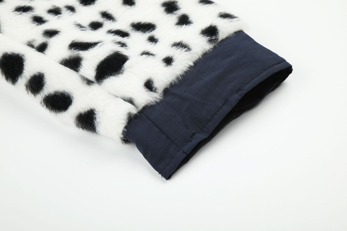 Reversible Dalmatian Faux Fur Bomber Jacket – Two-Way Wear Padded Coat