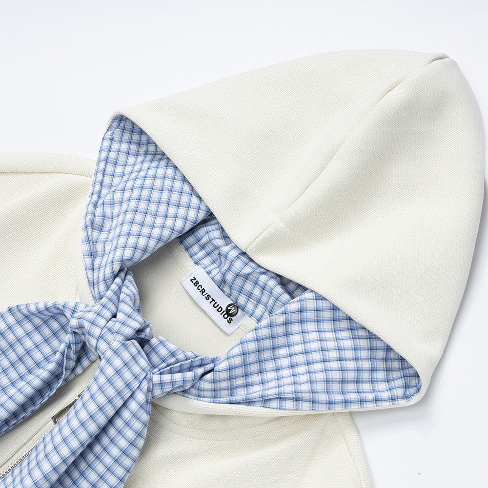 Oversized Zip-Up Hoodie with Plaid-Lined Hood – Relaxed Fit Streetwear