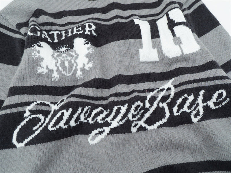 Gestreifter Jacquard-Strickpullover – Gather 16 SavageBase-Print, Relaxed Rundhalsausschnitt