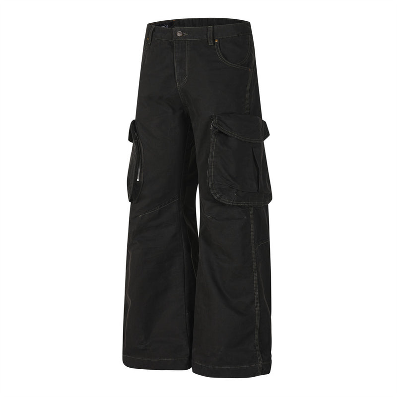 Wide-Leg Cargo Pants with Union Jack Patch and Multi-Pocket Design