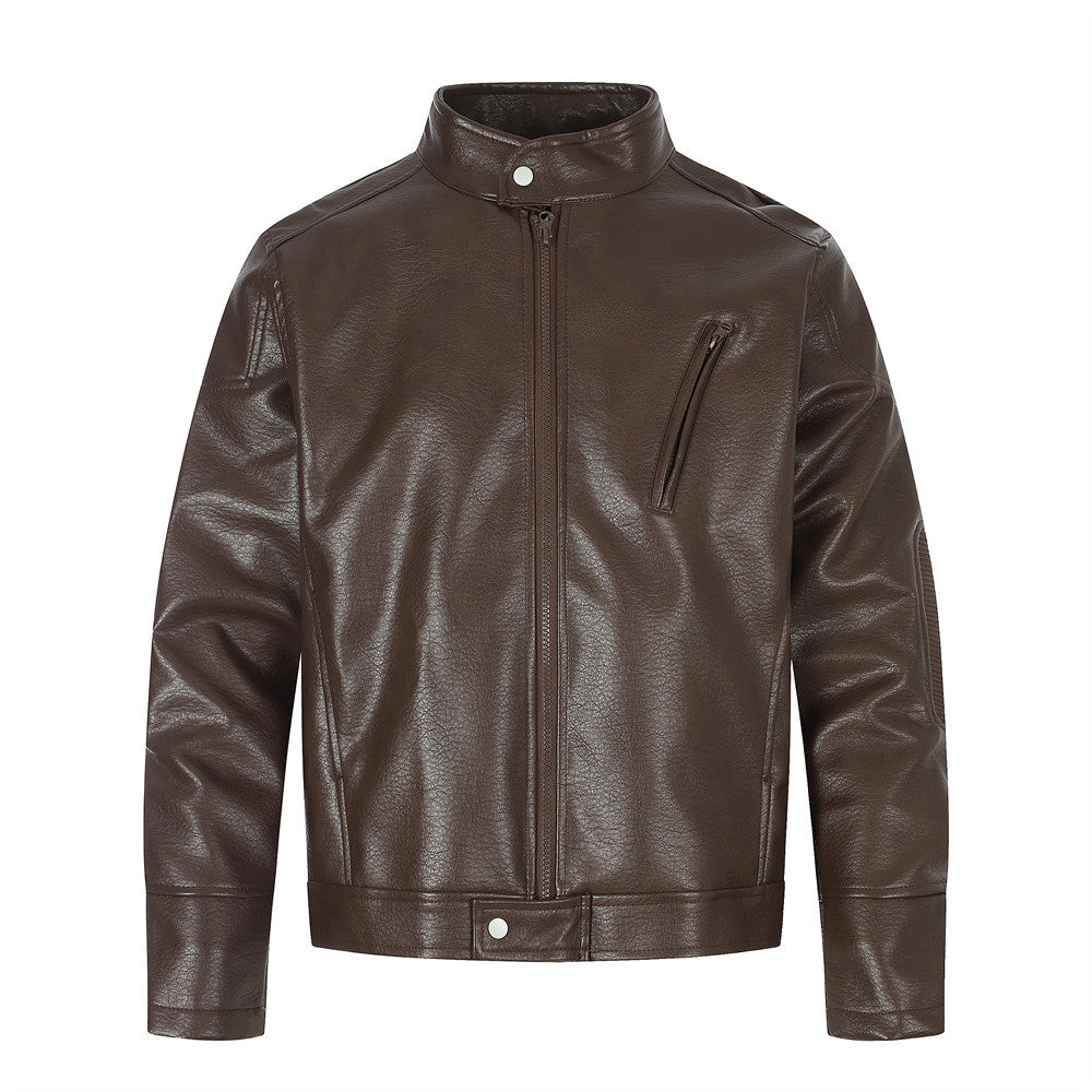 Veste biker moto homme en similicuir PU – Veste streetwear zippée à col montant