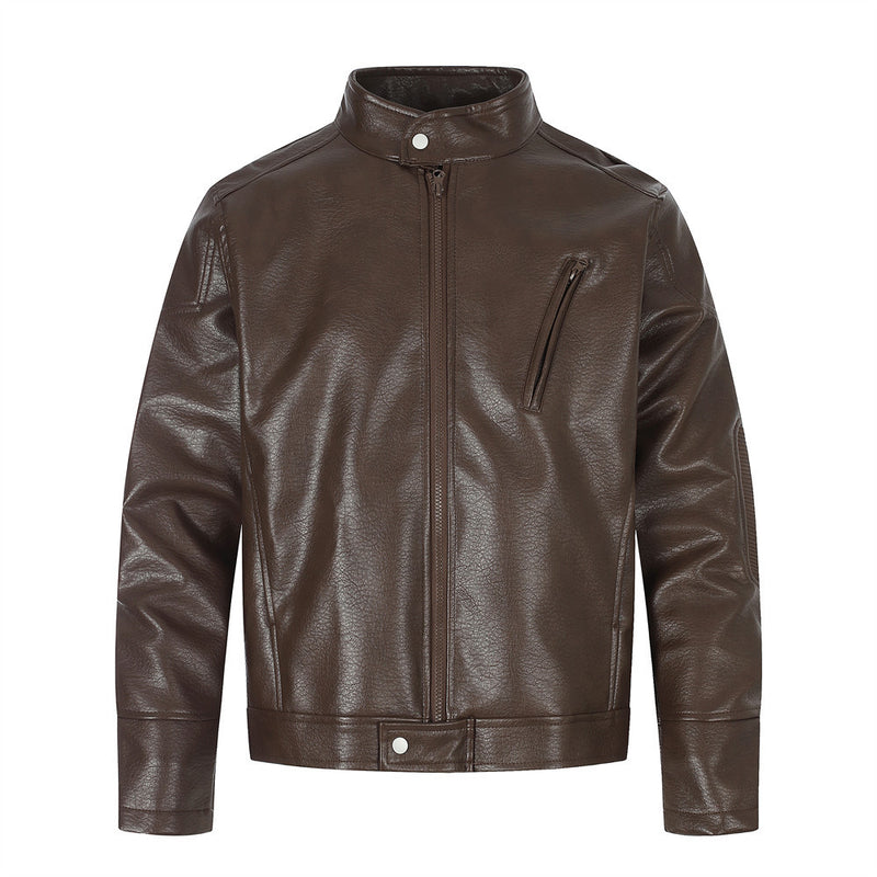 Veste biker moto homme en similicuir PU – Veste streetwear zippée à col montant