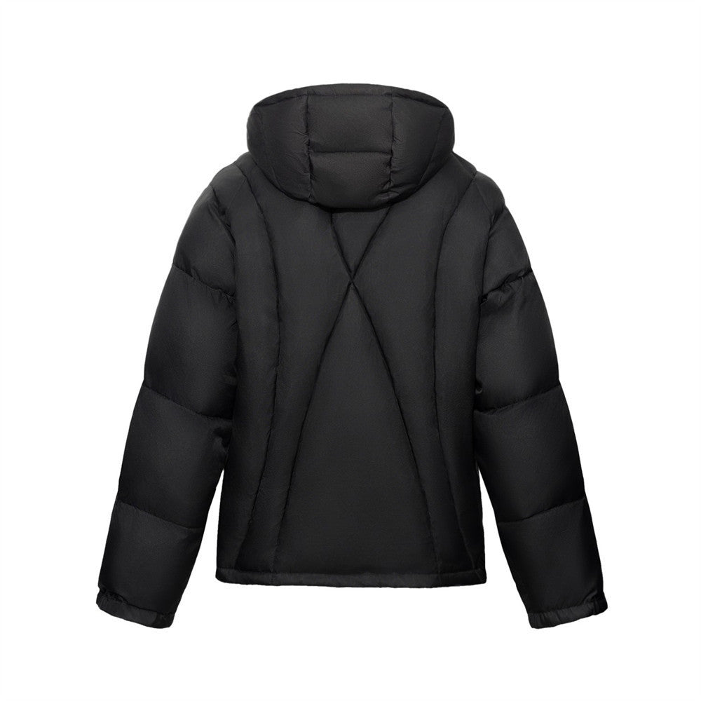 Puffer Jacket with Hoodie – Diagonal Zip Men's Winter Down Coat