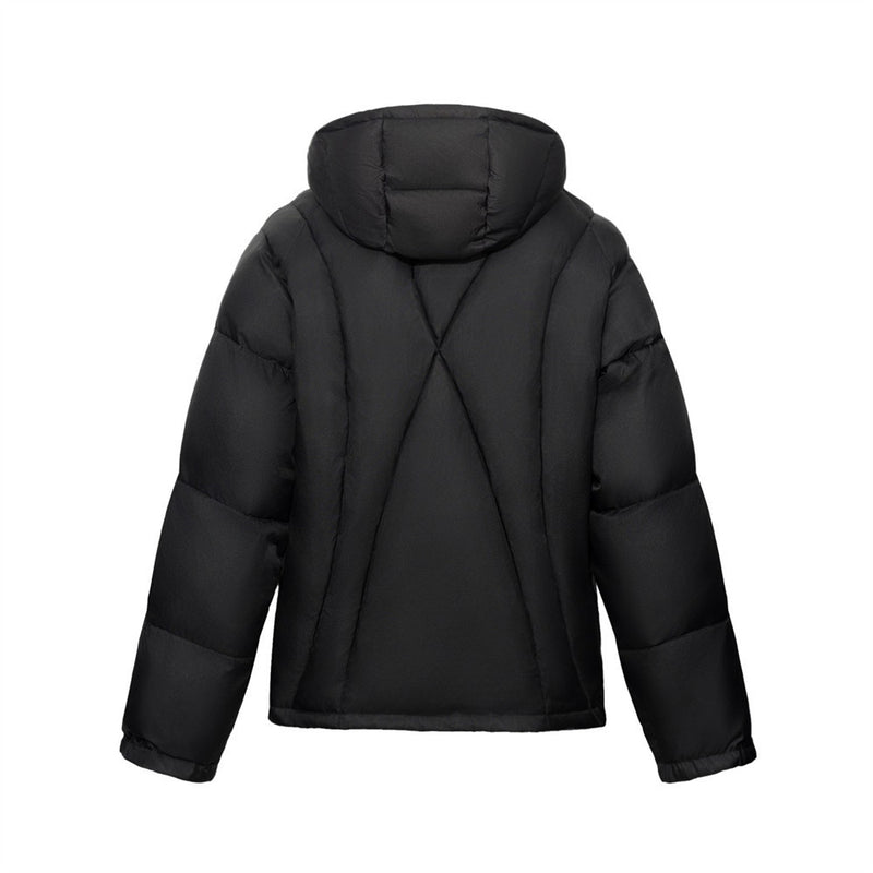 Puffer Jacket with Hoodie – Diagonal Zip Men's Winter Down Coat