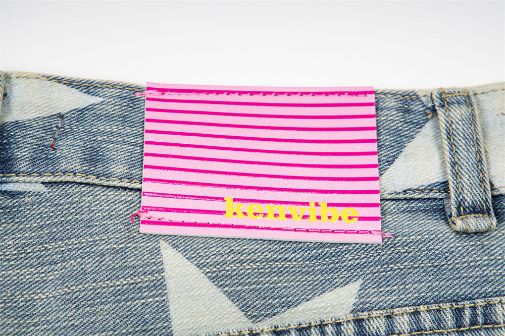 All-Over Star Print Wide Leg Jeans – Vintage Wash Retro Streetwear Denim
