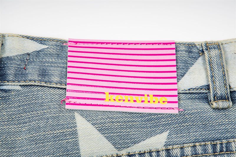 All-Over Star Print Wide Leg Jeans – Vintage Wash Retro Streetwear Denim