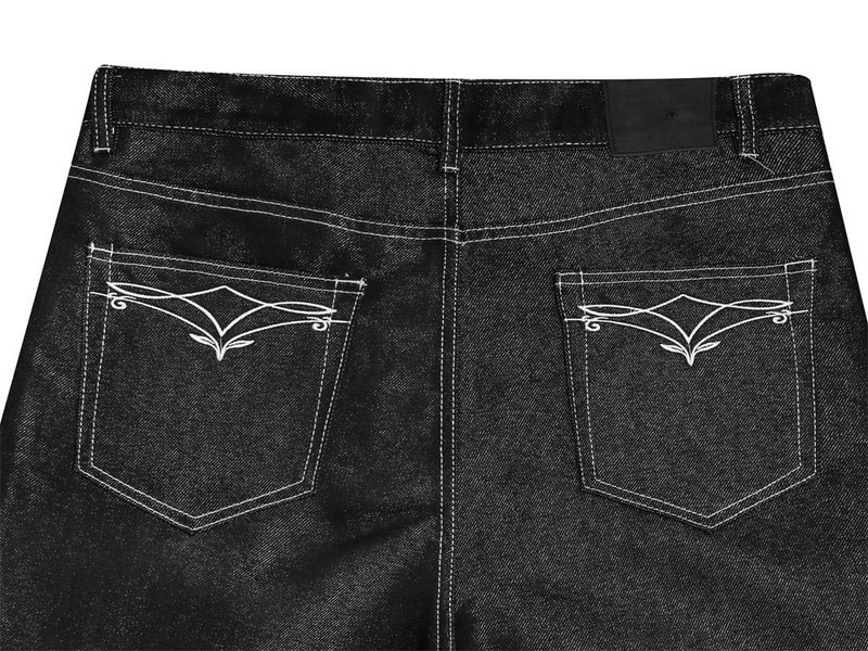Jean bootcut noir baggy pour homme – Braguette boutonnée, surpiqûres contrastantes et détails déstructurés