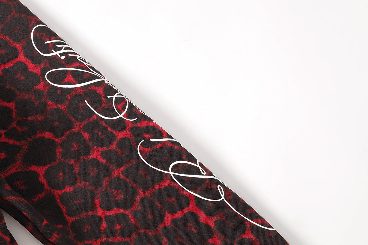 Veste hoodie zippée à motif léopard – Imprimé animal rouge et noir oversize avec