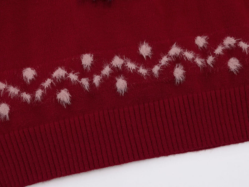 Cute Rabbit Jacquard Polo Collar Knit Sweater – Fluffy Bunny Graphic Pullover