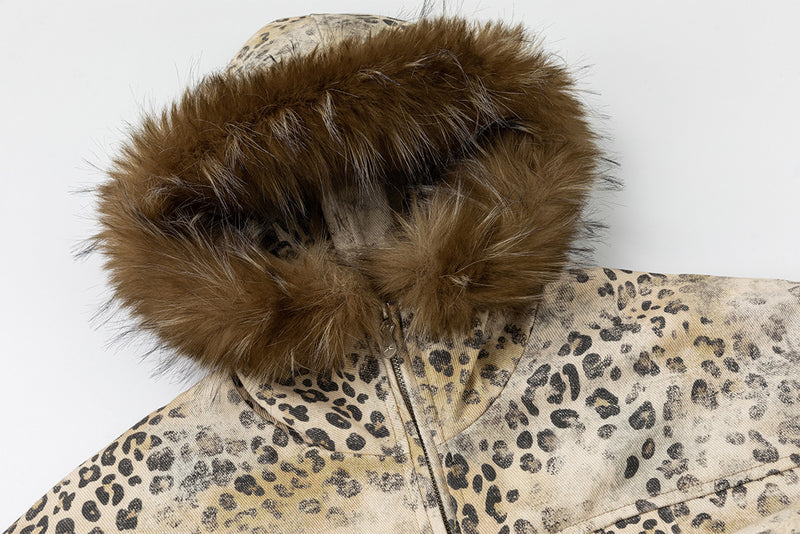 Fur-Trim Hood Bomber Jacket – Camo & Leopard Print Padded Outerwear