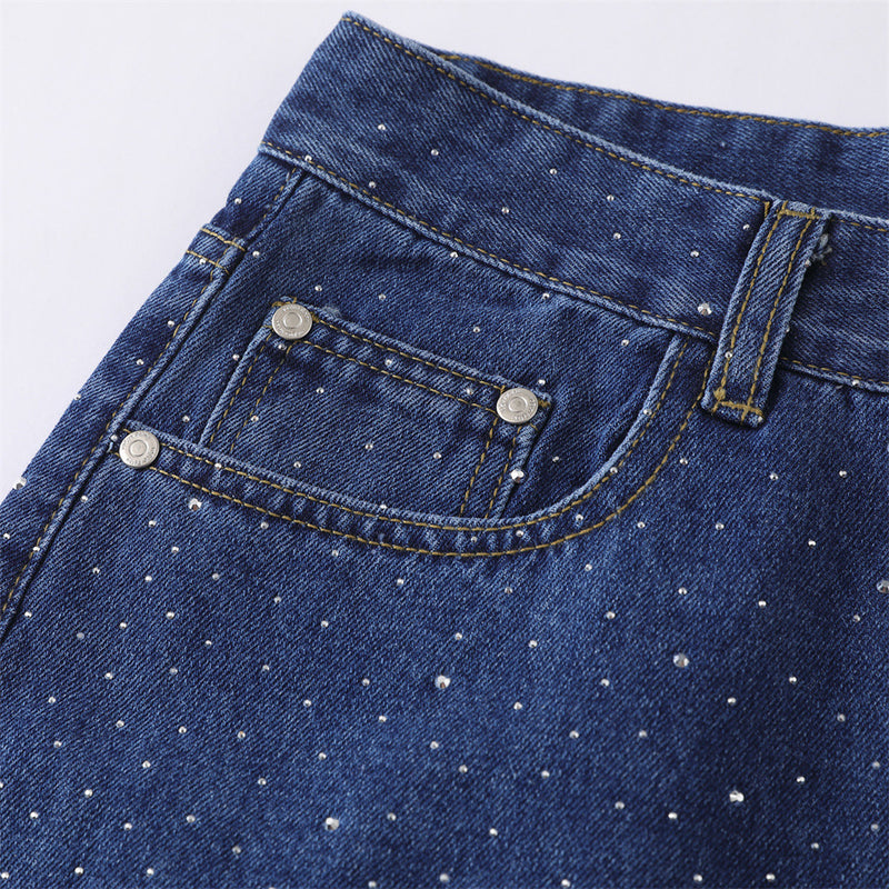 Wide-Leg Denim Shorts with Allover Rhinestone Detail – Men's Cropped Jean Shorts